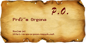 Prém Orgona névjegykártya